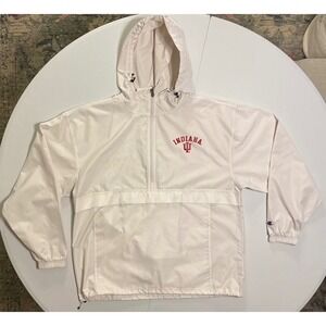 Indiana Hoosiers Champion Windbreaker Rain Jacket White Large 1/2 Zip Hood